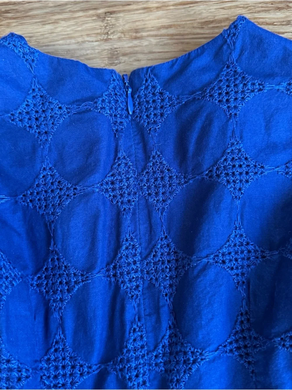 TOMMY HILFIGER Girl 7 Royal Blue Old Money Eyelet Fit-and-Flare Sleeveless Dress